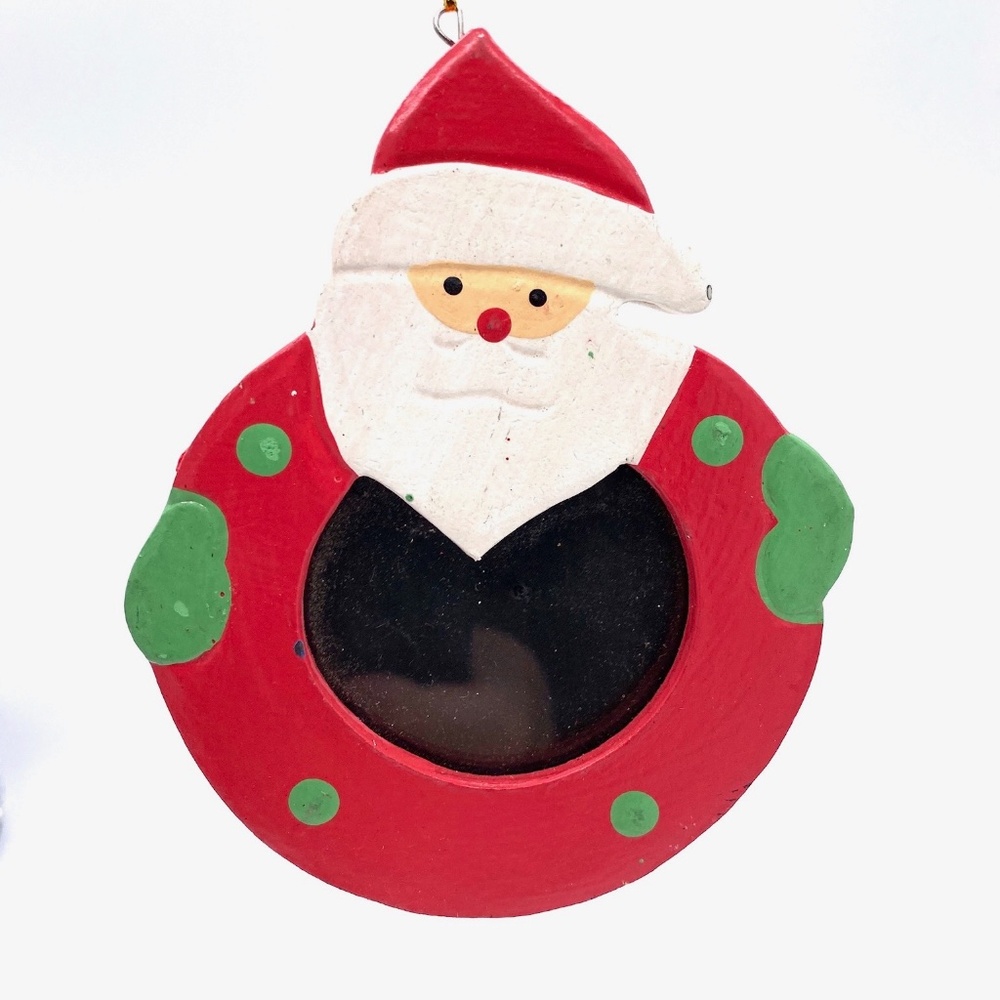 hand Carved and Hand Painted Santa Frame Ornament